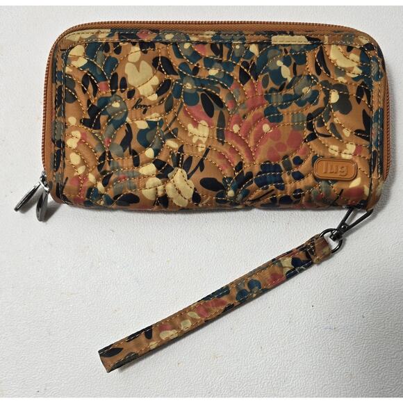Lug Splits XL Wallet Wristlet Amber Teal Quilted Floral Design RFID - Picture 1 of 11